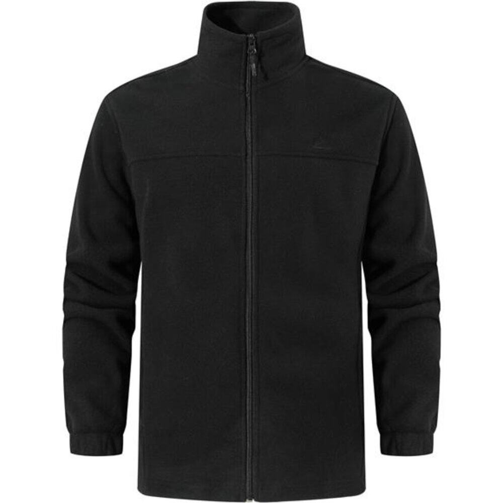 Soft Polar Fleece Jacket with Pockets Lightweight Outdoor Full Zip Coat Black.